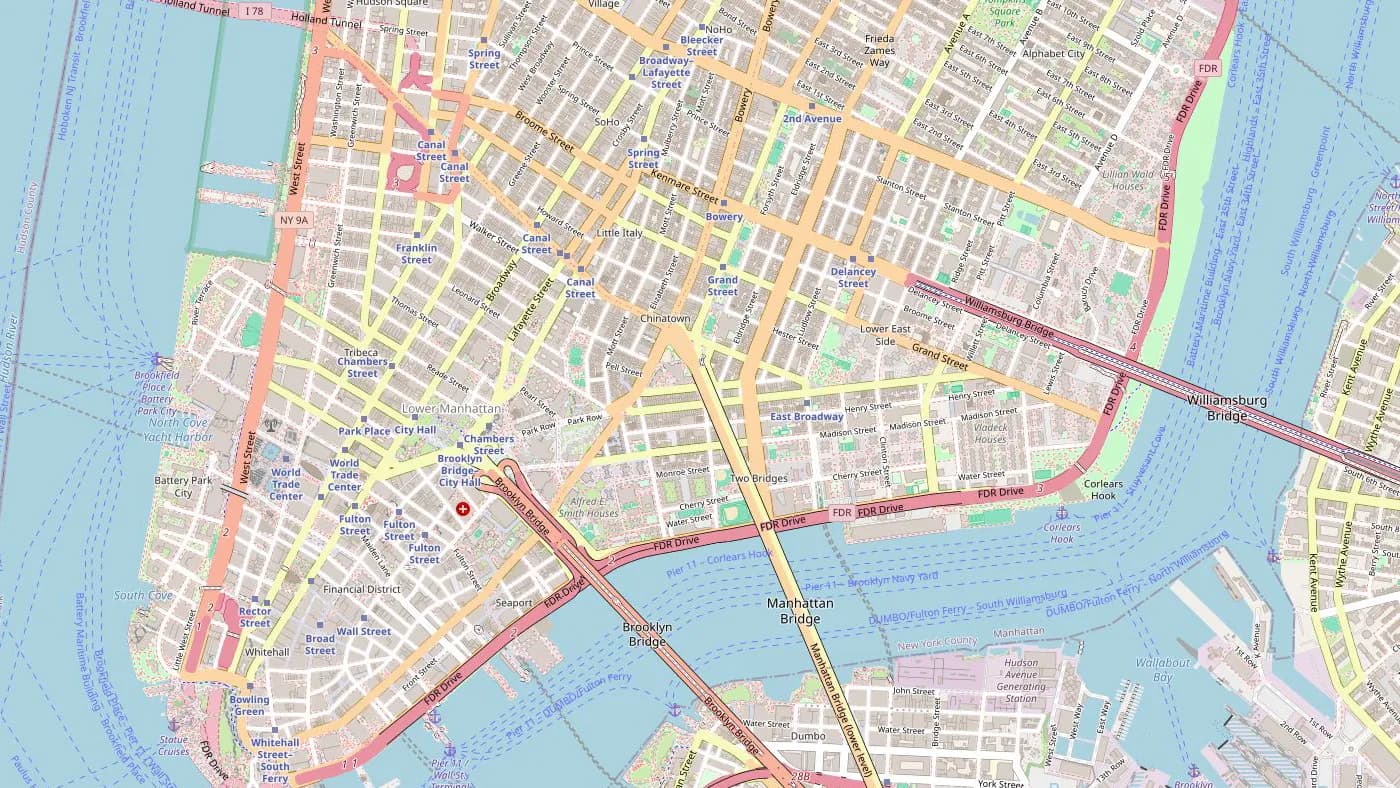 OpenStreetMap view of Lower Manhattan